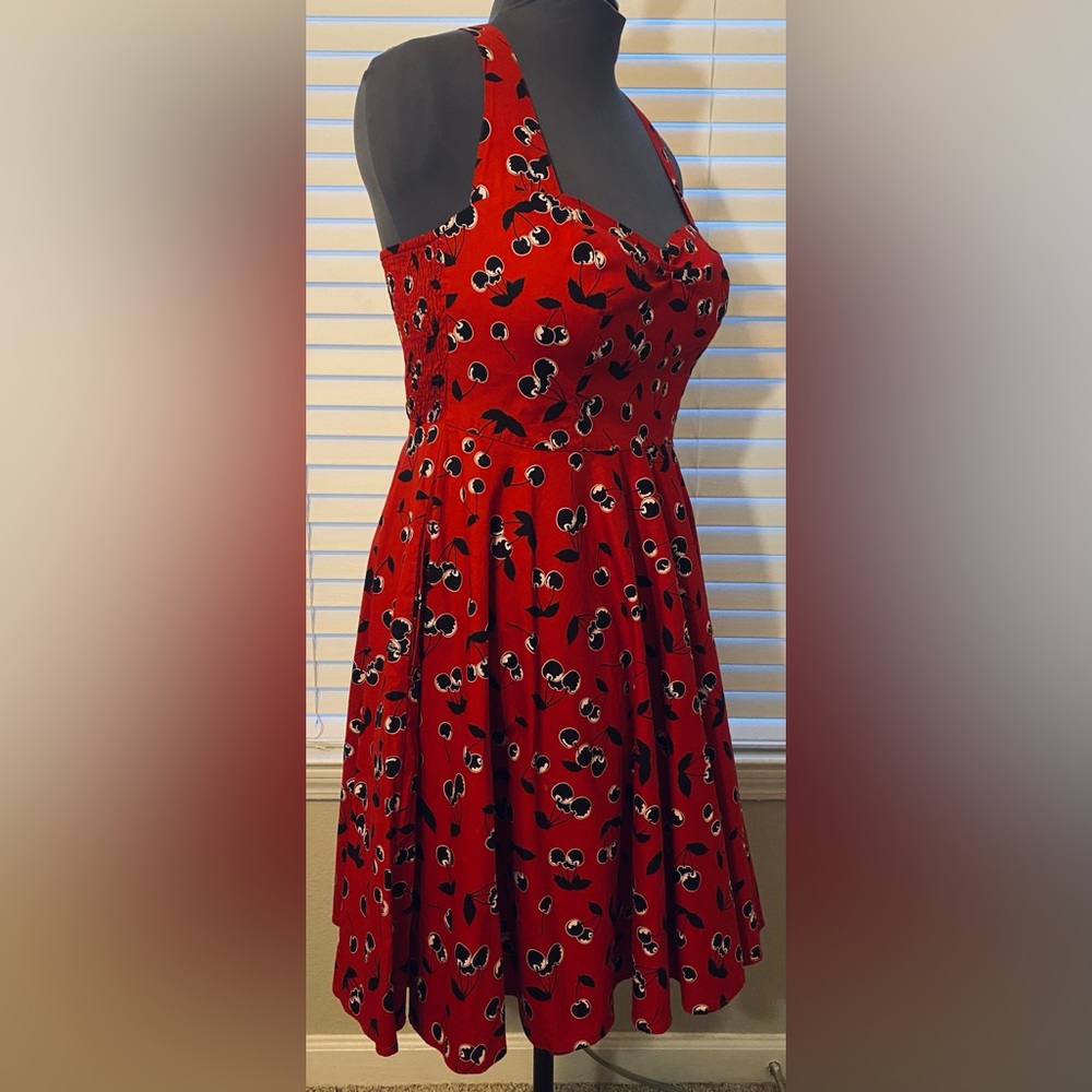 Hell Bunny Alison Retro Cherry Print Halter Dress Size 16UK - Picture 9 of 13